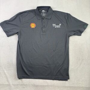 Shell V-Power Grey Short Sleeve Collared Employee Uniform Shirt Polo Men's MED